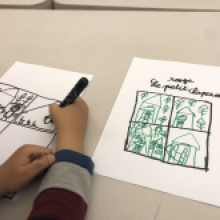 Enfant qui dessine des cases à la manière de Loic Gaume