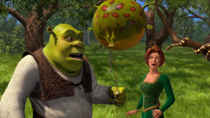 Shrek et fiona dans la forêt l'air étonnés 