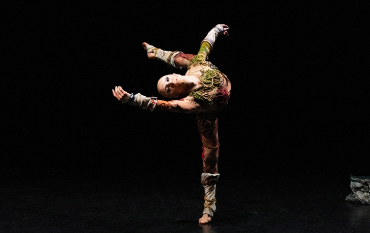Danseuse sur scène avec un costume organique