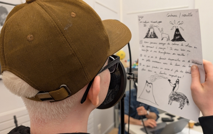 Enfant en train d'enregistrer un podcast