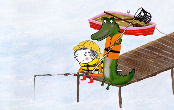 Un crocodile et une petite à la pêche 