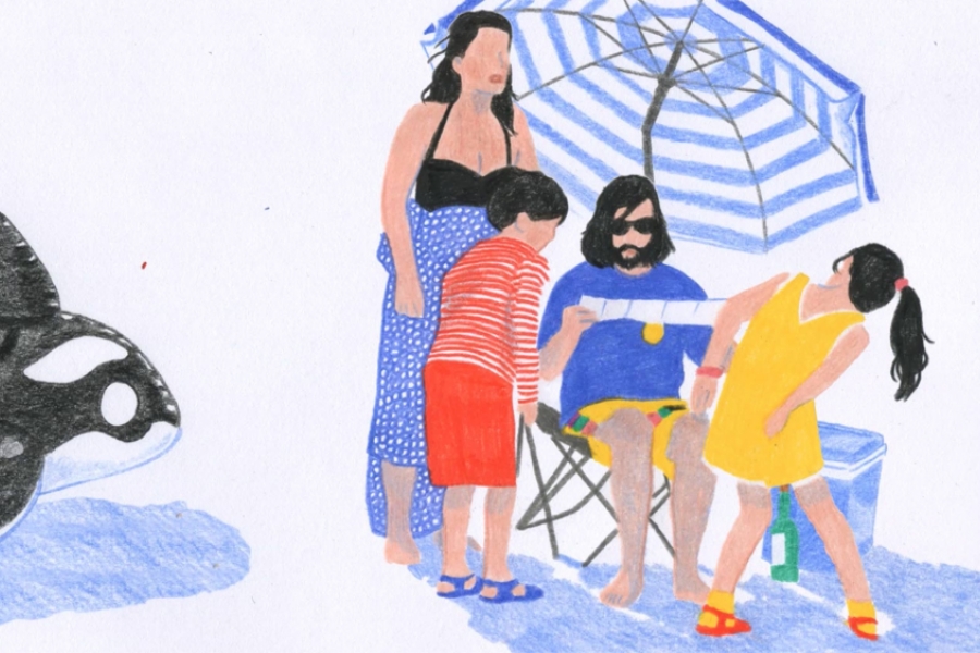 Dessin d'une famille à la plage