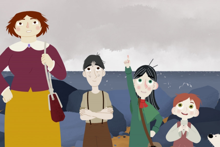 La famille de Mary Anning sont au bord de la plage.