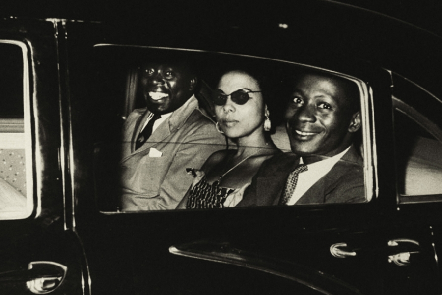 Trois artistes militants sont à l'arrière d'une voiture.