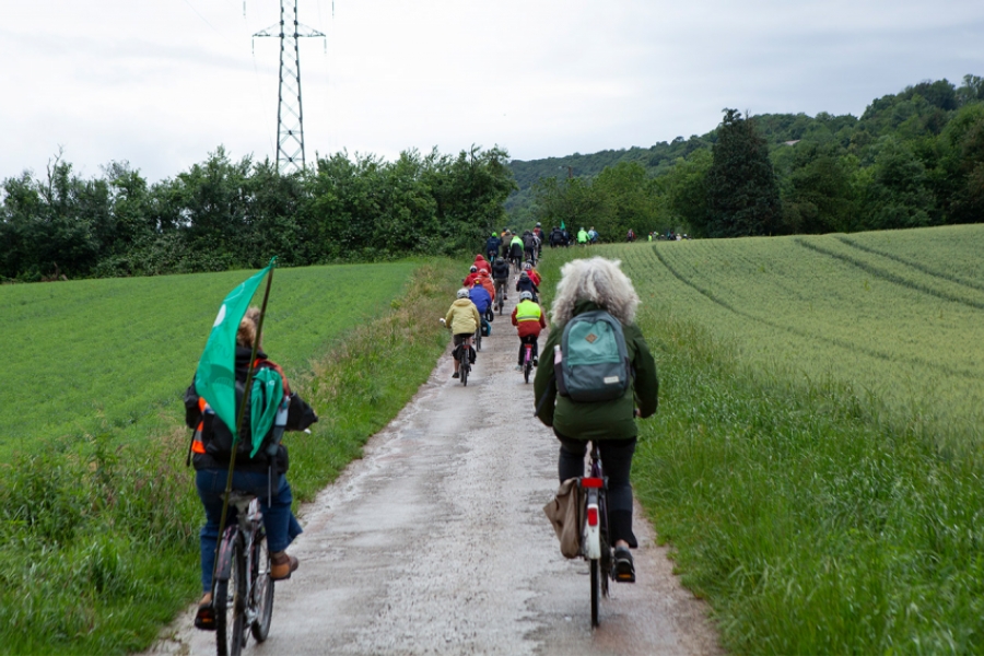 Groupe de cyclistes dans la nature