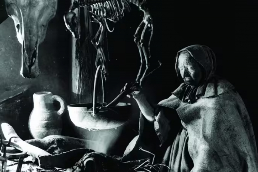 Sorcière en train de préparer une potion 