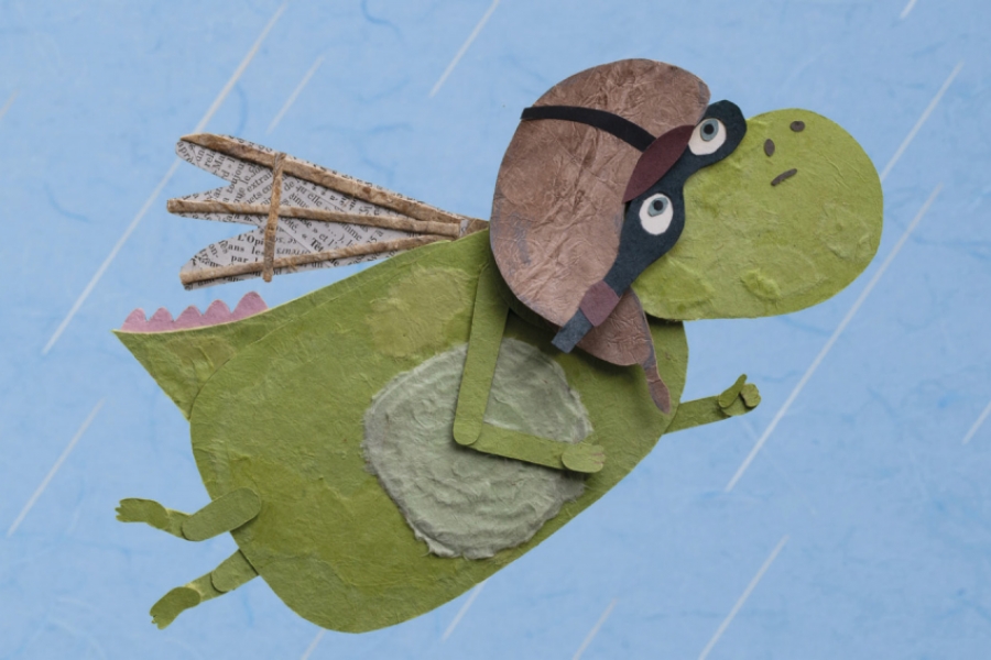 Dragon dans les airs, avec un casque